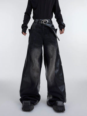 Washed Color-Block Deconstructed Jeans | Relaxed Fit - Black