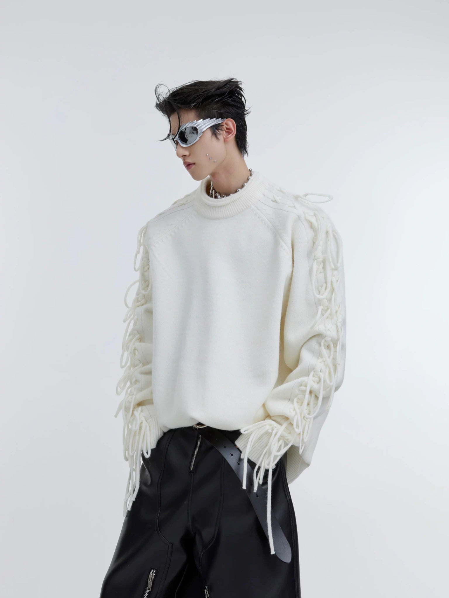 Deconstructed Fringe Pleated Knit Sweater | Unisex - main image 1