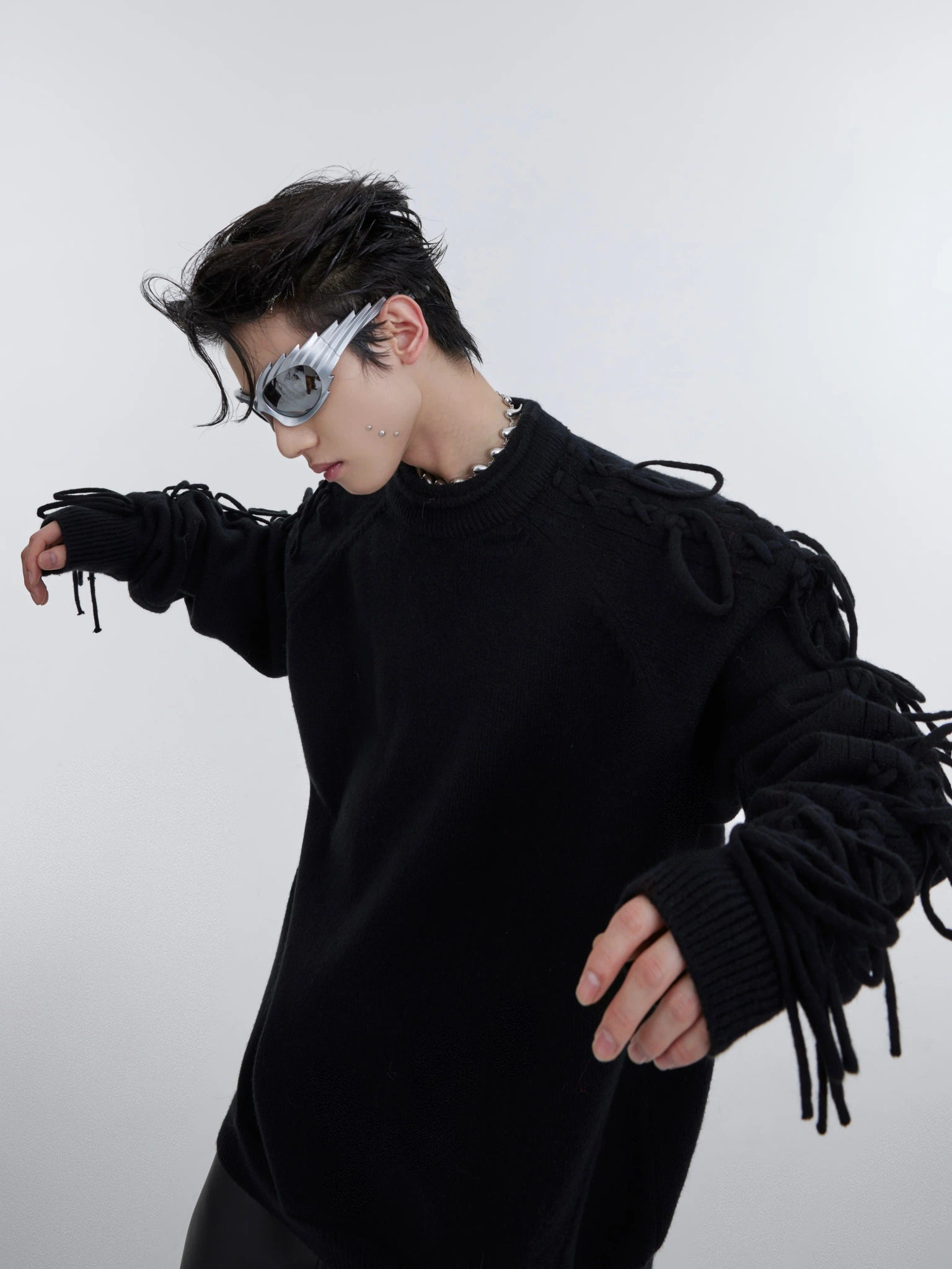 Deconstructed Fringe Pleated Knit Sweater | Unisex - main image 2