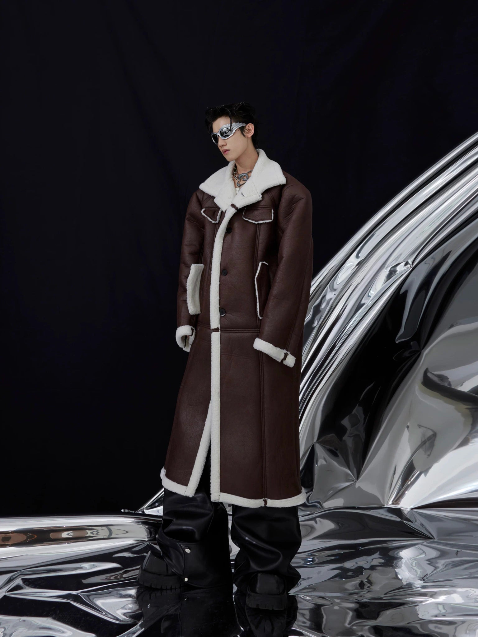 Deconstructed Plush-Trim Long Overcoat | Avant-Garde Style - main image 2