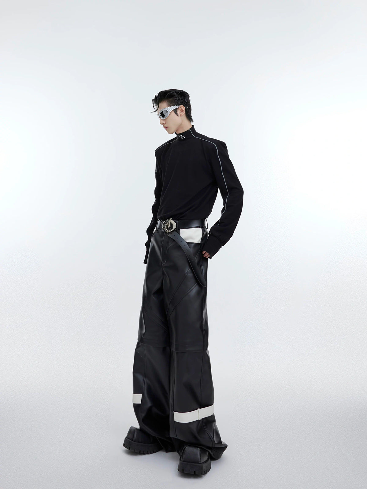 Fitted Brushed Mock Neck Top with Reflective Detail - main image 5