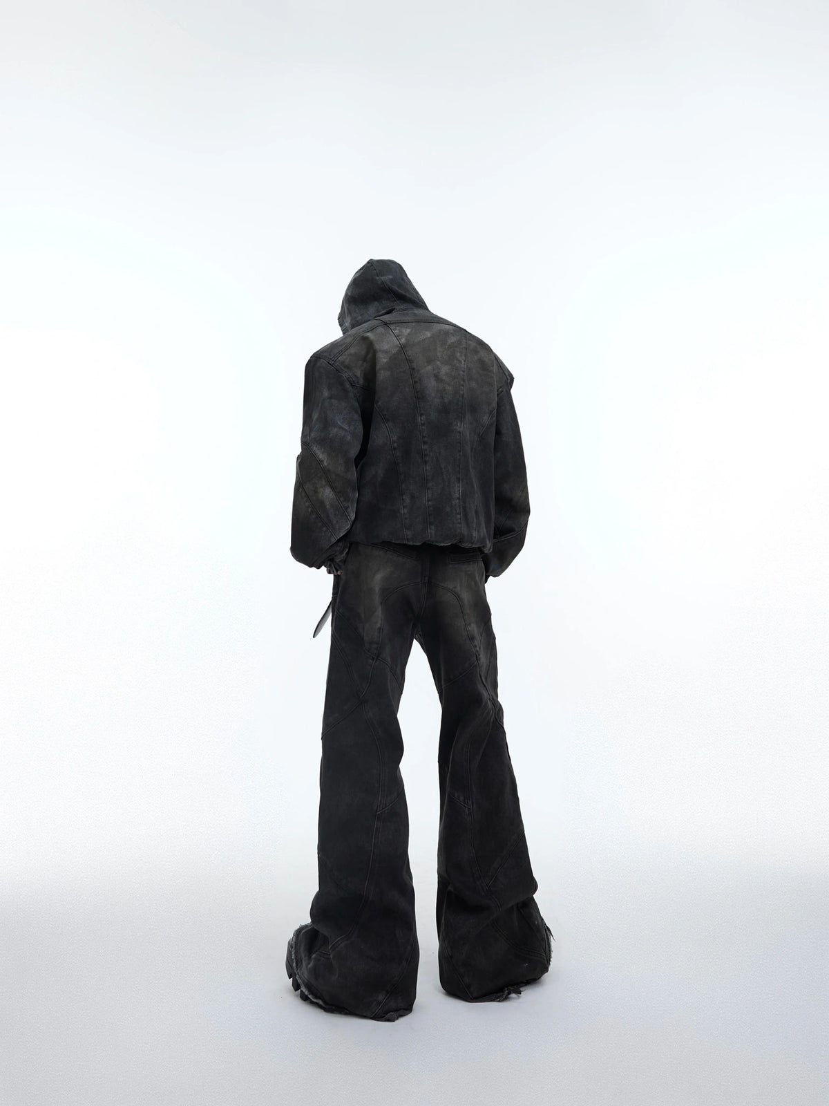Deconstructed Black Hooded Denim Jacket with Metal Details - main image 4