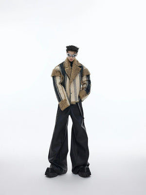 Brown Rabbit-Fur Collar Cropped Jacket - main image 4