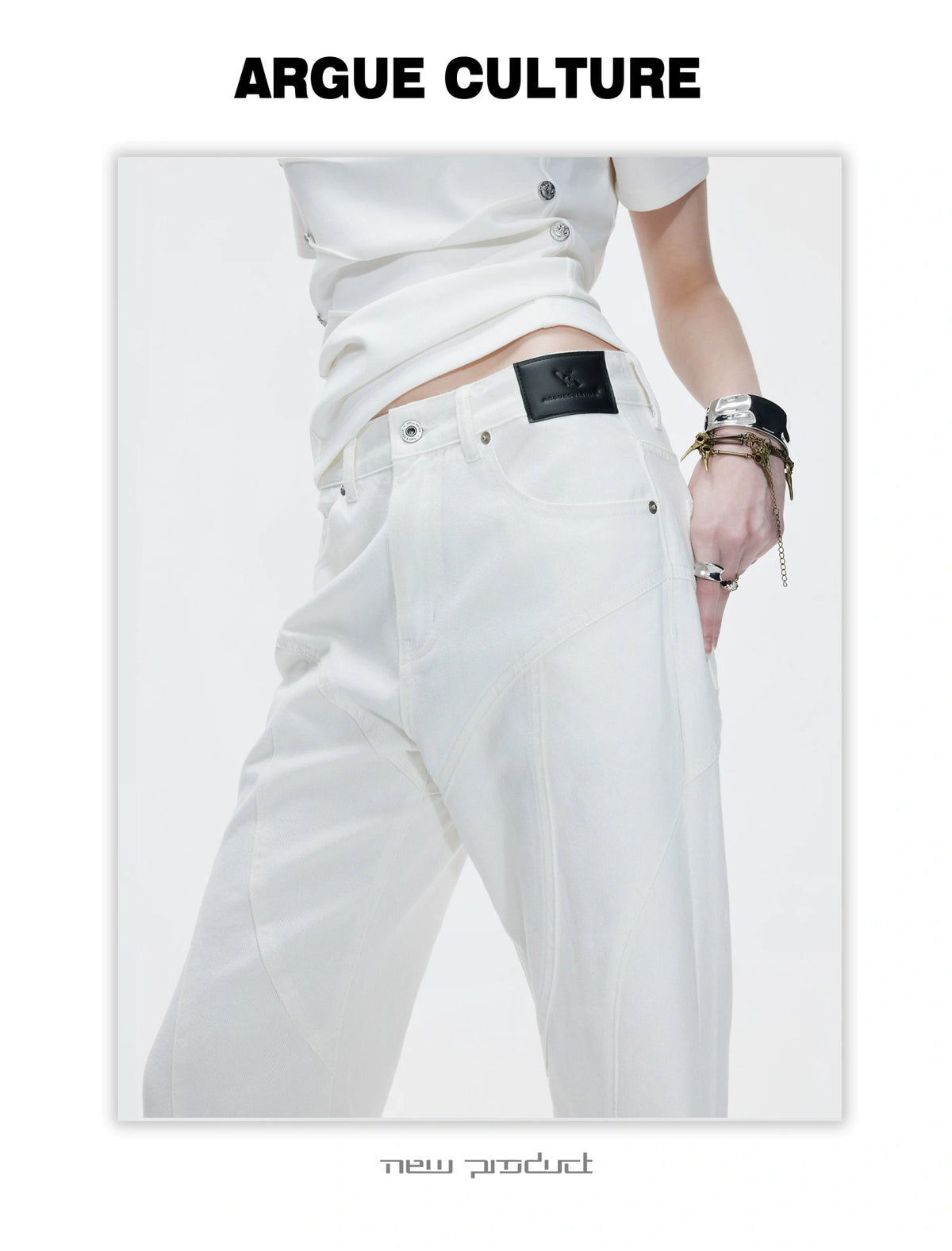 Washed Distressed Flare Jeans with Cuff Zippers - description image 12