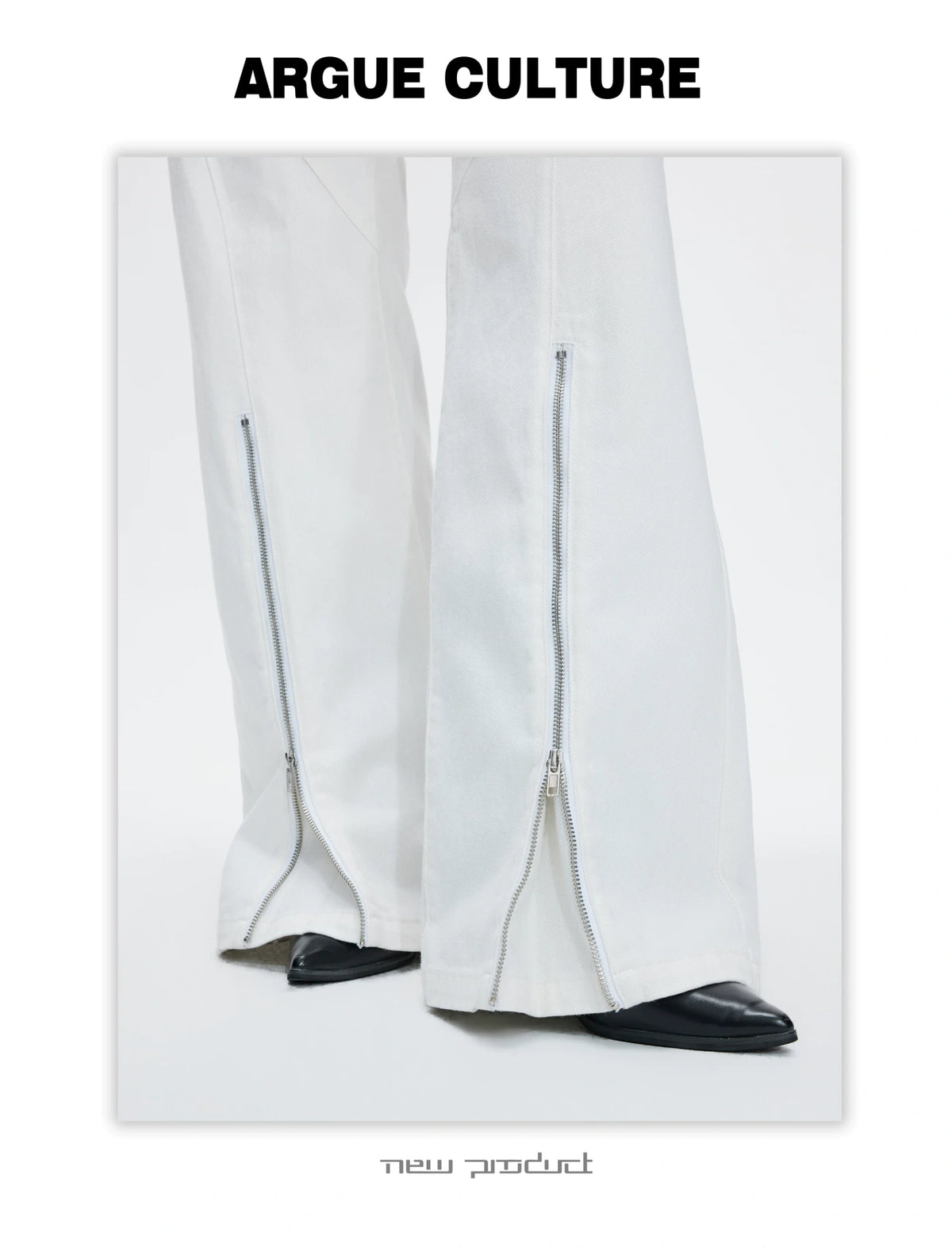 Washed Distressed Flare Jeans with Cuff Zippers - description image 13