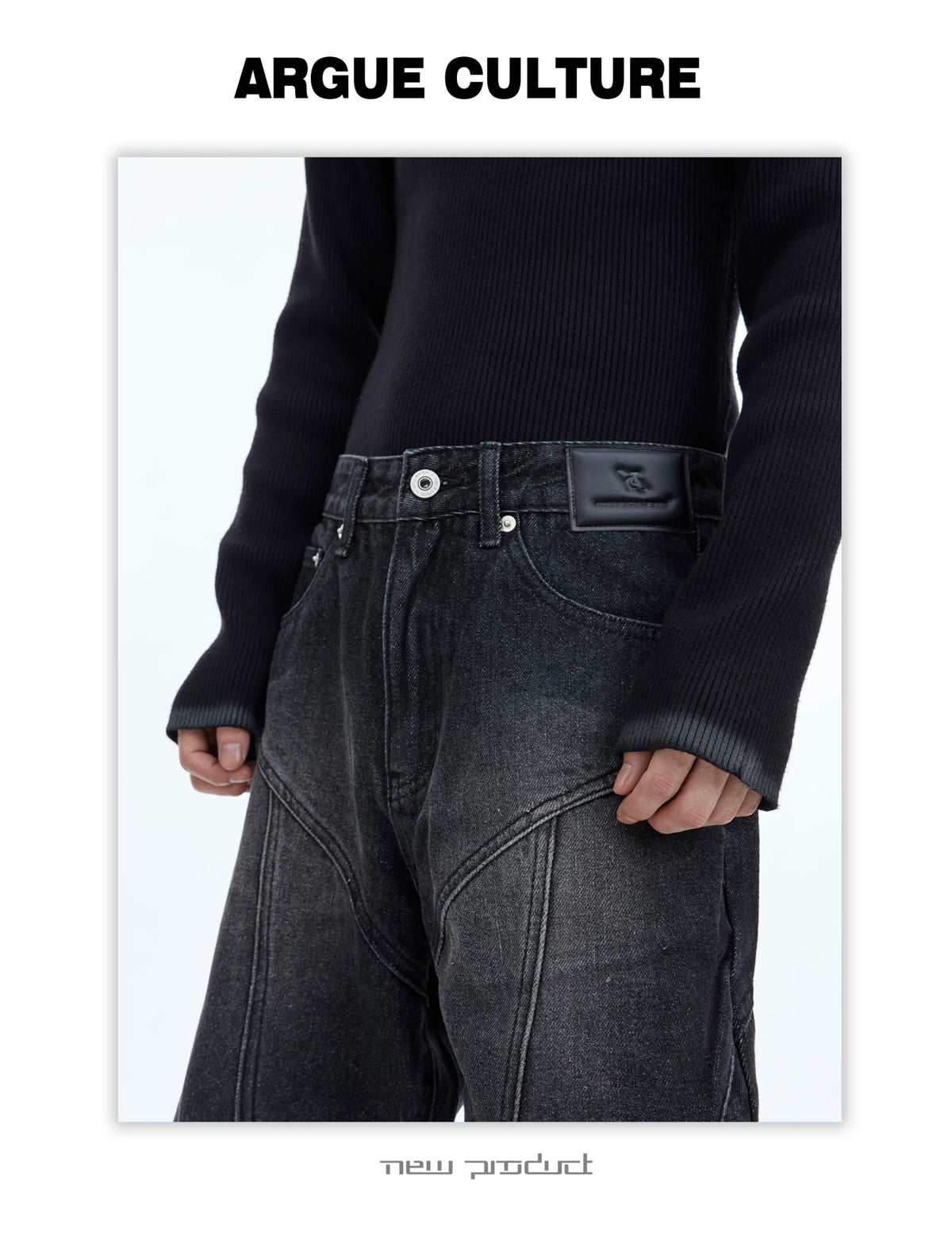 Washed Distressed Flare Jeans with Cuff Zippers - description image 19