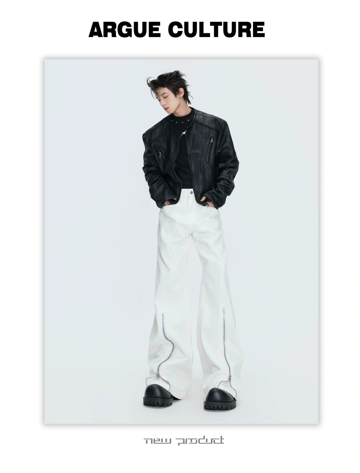 Washed Distressed Flare Jeans with Cuff Zippers - description image 20