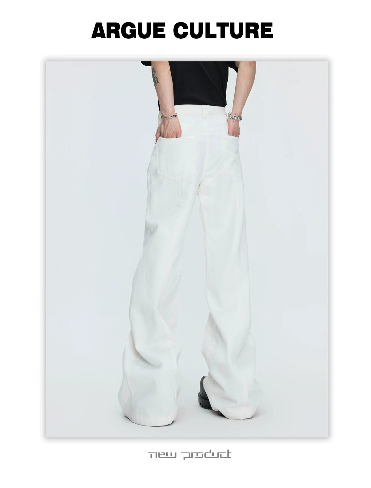 Washed Distressed Flare Jeans with Cuff Zippers - description image 24