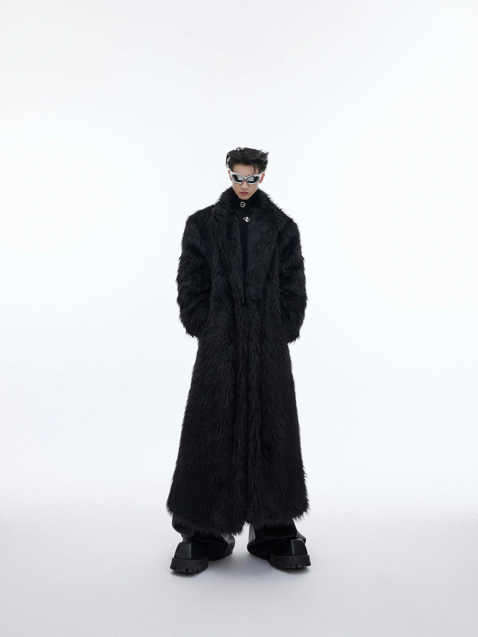 Oversized Faux Mink Fur Long Coat With Raglan Sleeves - main image 2