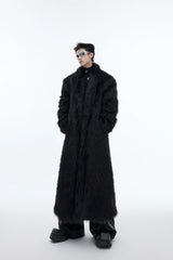 Oversized Faux Mink Fur Long Coat With Raglan Sleeves - Black