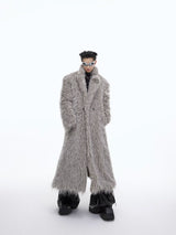 Oversized Faux Mink Fur Long Coat With Raglan Sleeves - Gray