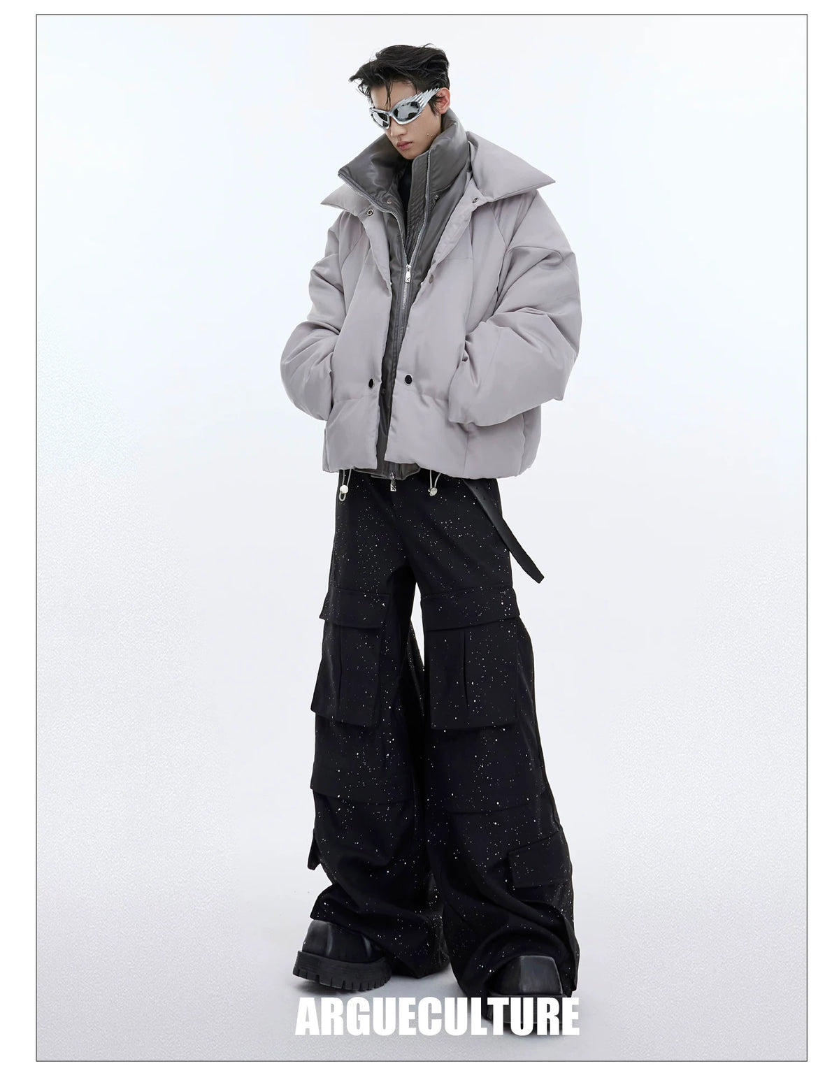 Liquid Sheen Layered Padded Jacket | Relaxed Fit - description image 3