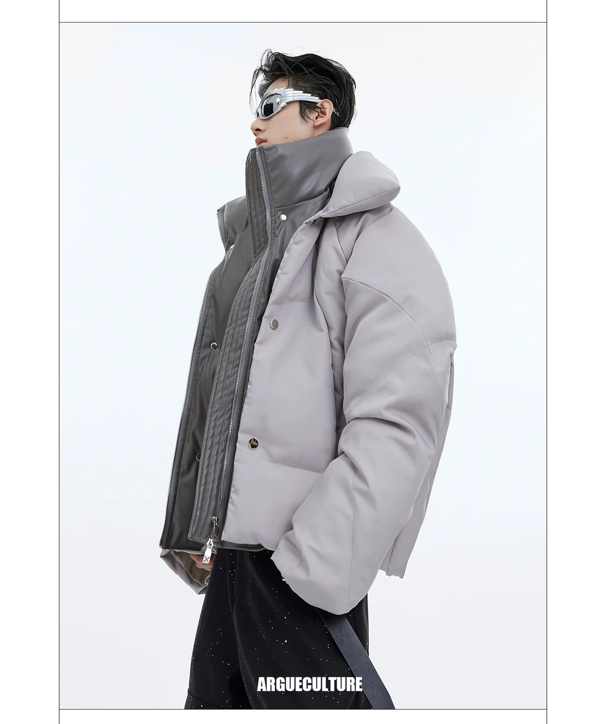 Liquid Sheen Layered Padded Jacket | Relaxed Fit - description image 7