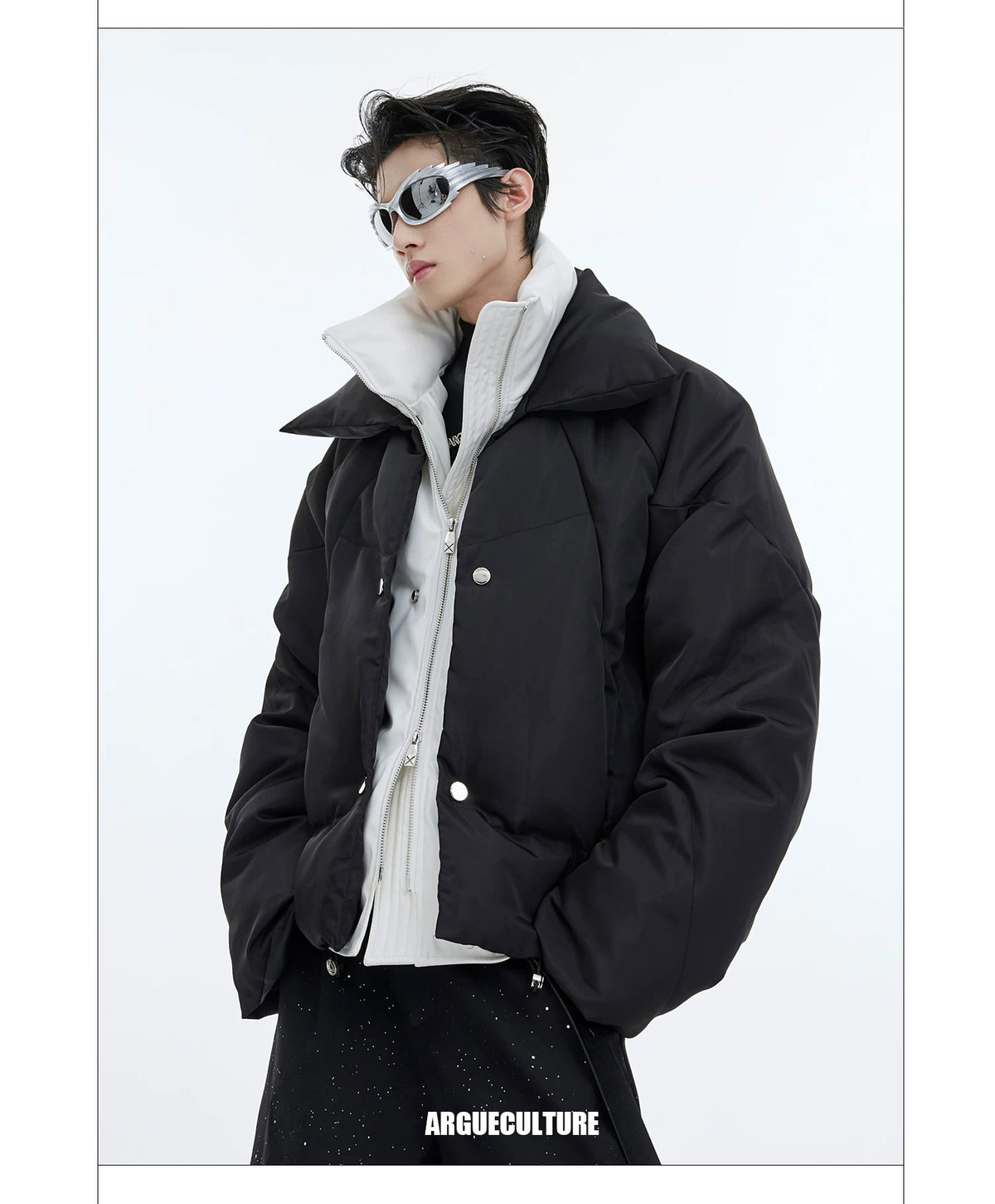 Liquid Sheen Layered Padded Jacket | Relaxed Fit - description image 9