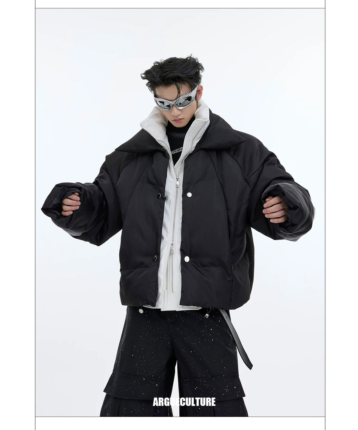 Liquid Sheen Layered Padded Jacket | Relaxed Fit - description image 10