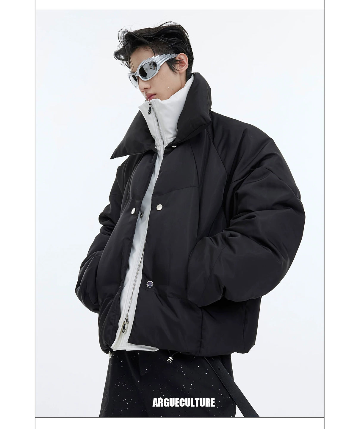 Liquid Sheen Layered Padded Jacket | Relaxed Fit - description image 11