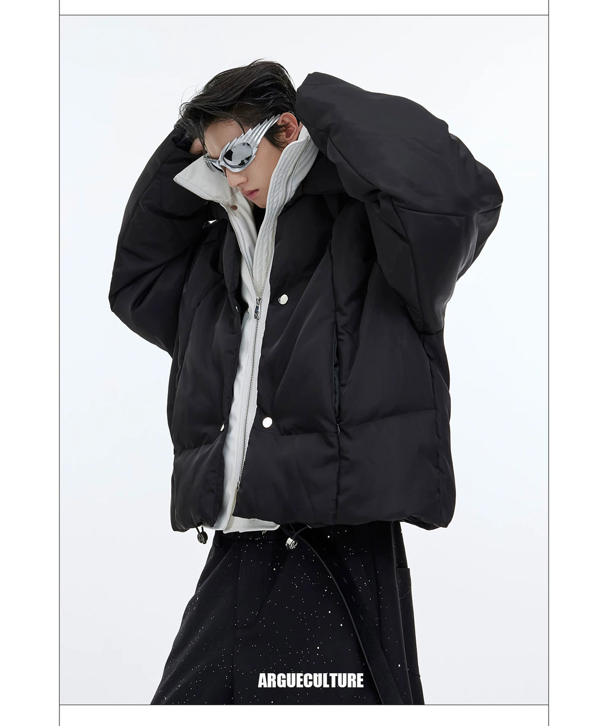 Liquid Sheen Layered Padded Jacket | Relaxed Fit - description image 12