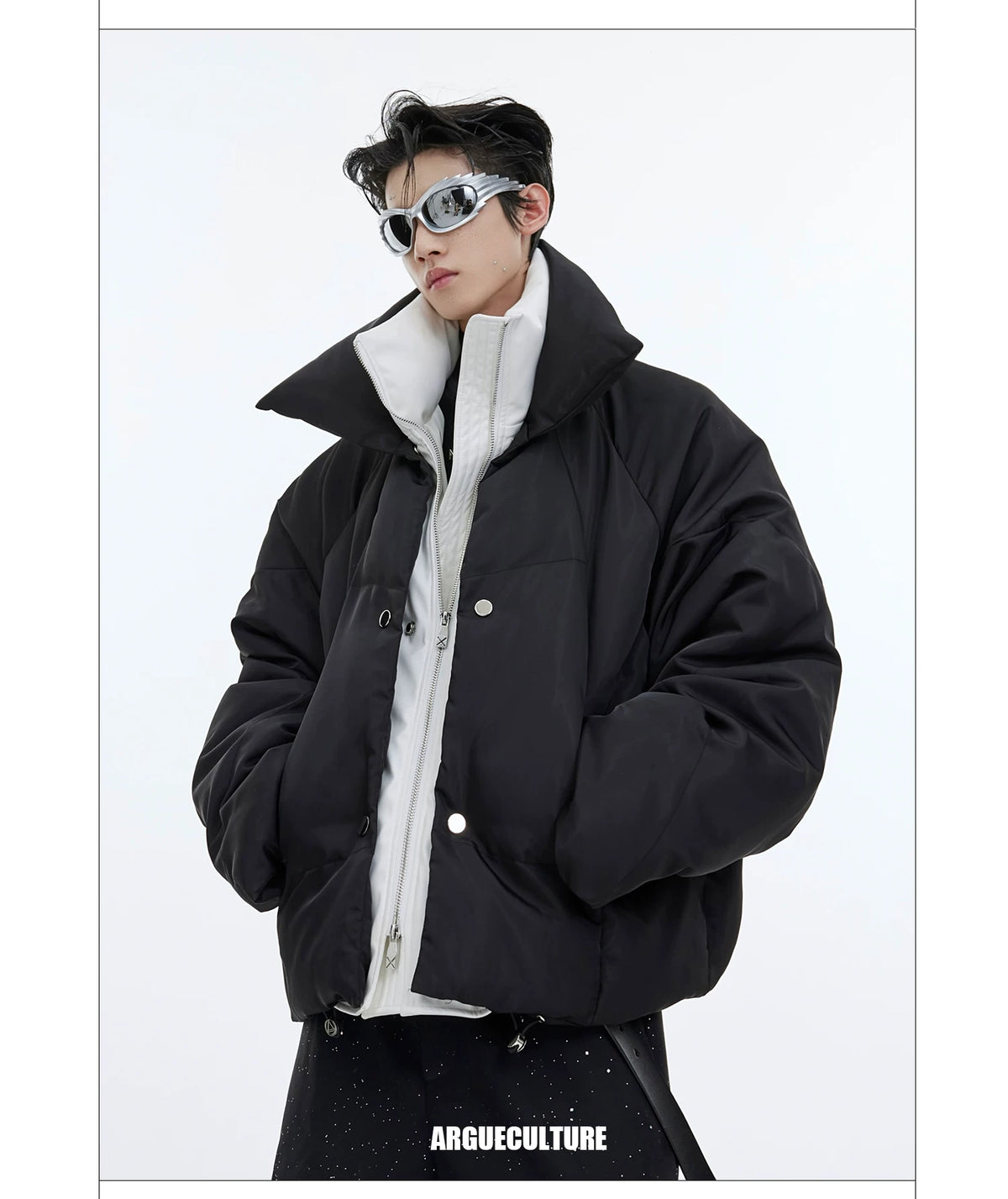 Liquid Sheen Layered Padded Jacket | Relaxed Fit - description image 13