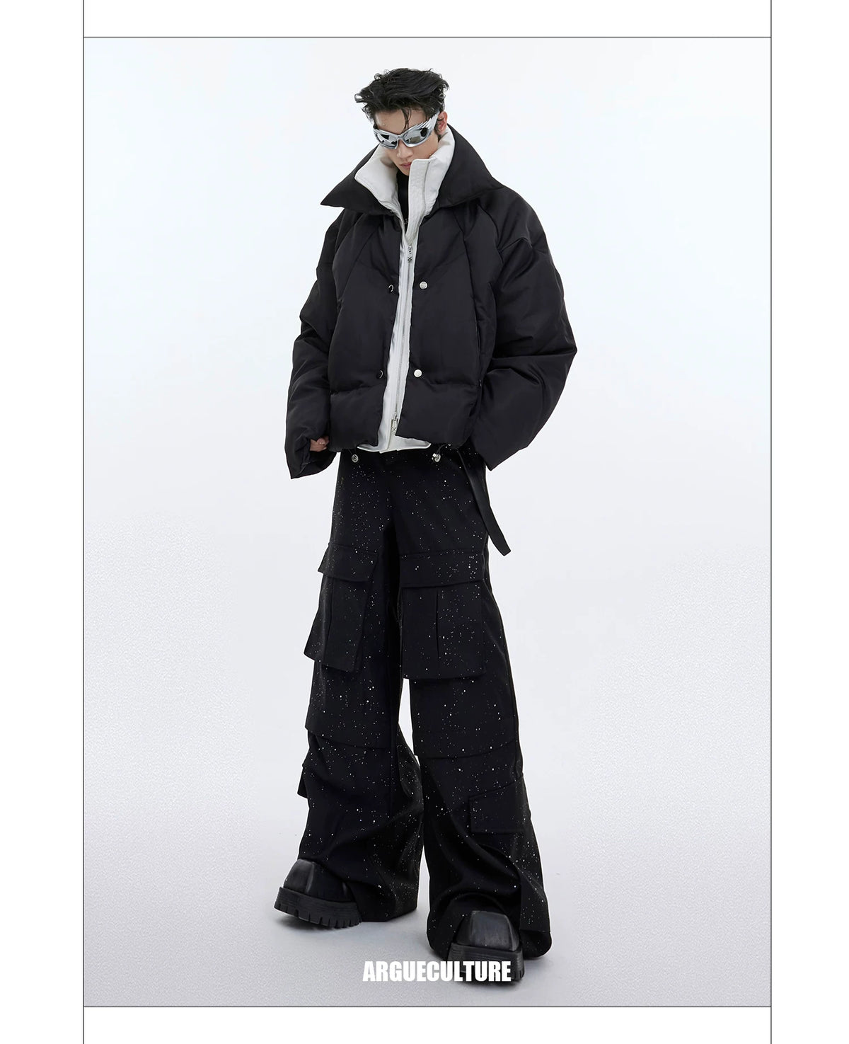 Liquid Sheen Layered Padded Jacket | Relaxed Fit - description image 14