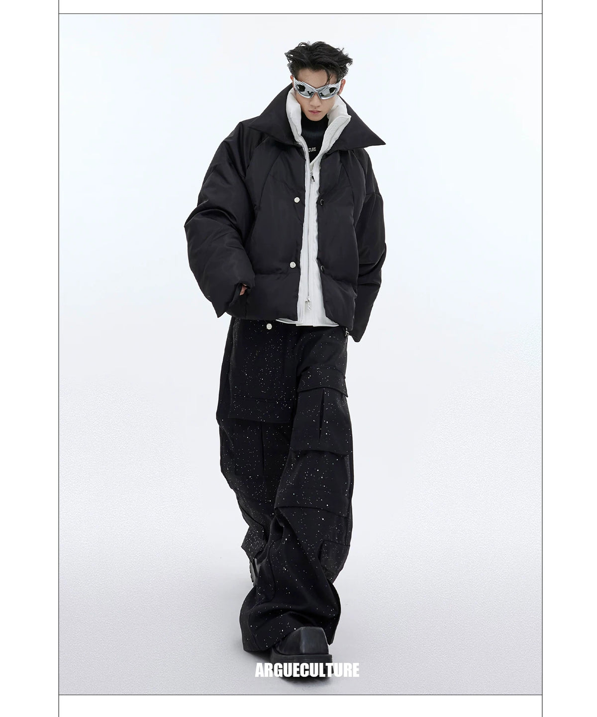 Liquid Sheen Layered Padded Jacket | Relaxed Fit - description image 16