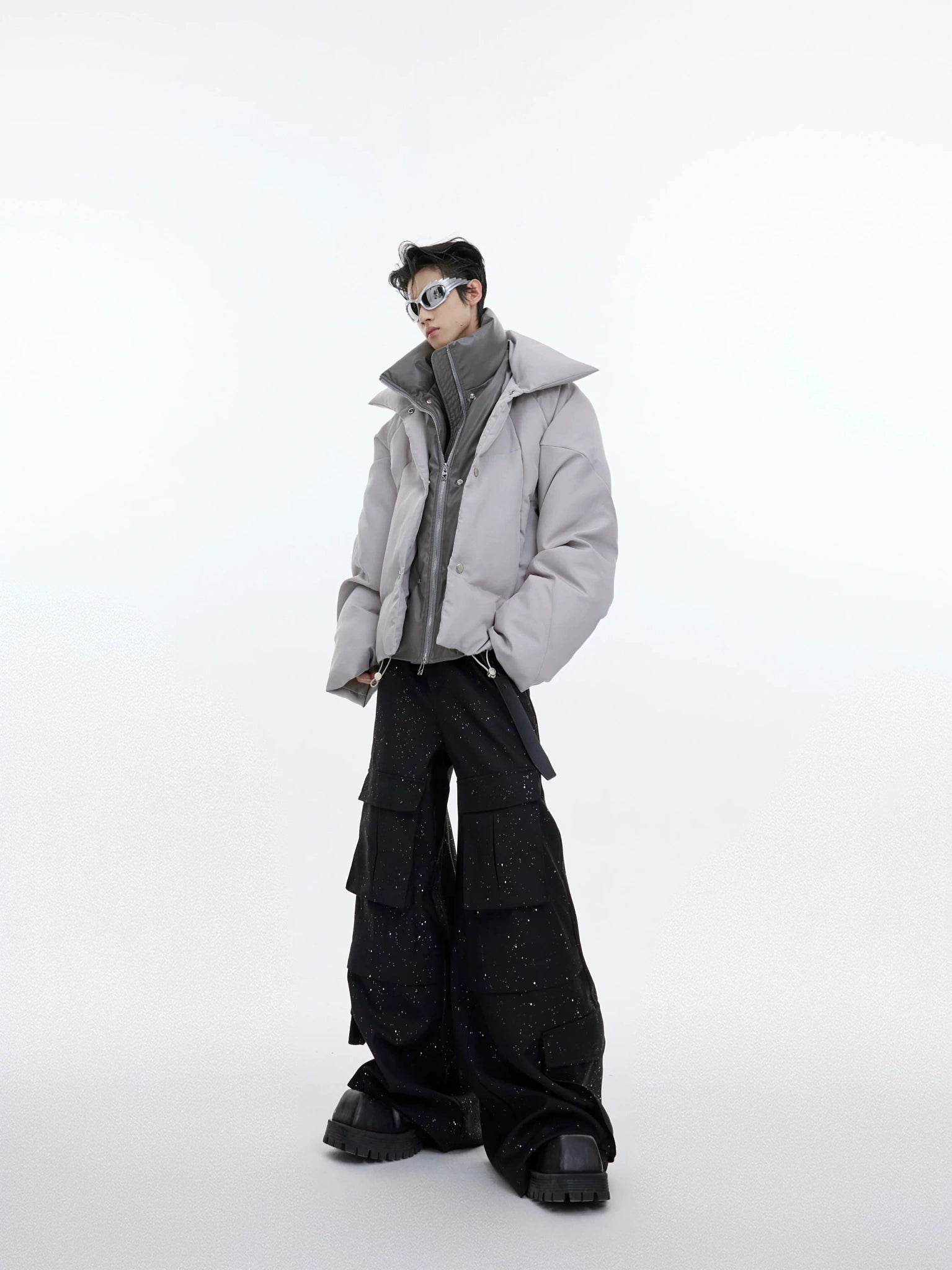 Liquid Sheen Layered Padded Jacket | Relaxed Fit - main image 3