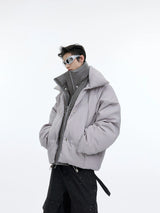 Liquid Sheen Layered Padded Jacket | Relaxed Fit - Gray