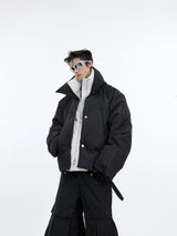 Liquid Sheen Layered Padded Jacket | Relaxed Fit - Black