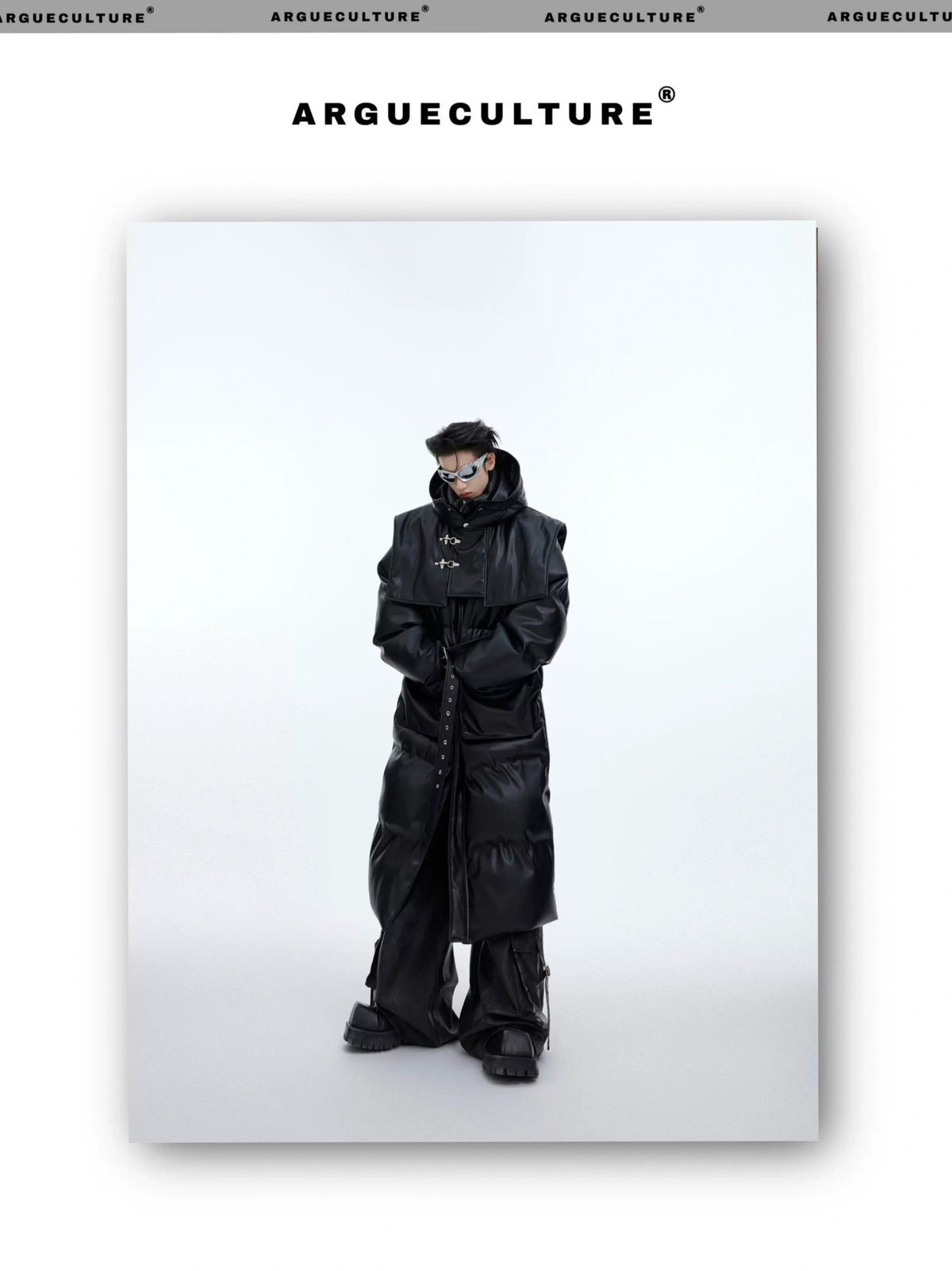 Deconstructed Long Hooded PU Padded Winter Coat - description image 2