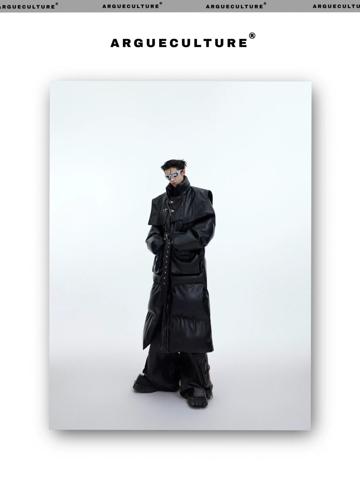 Deconstructed Long Hooded PU Padded Winter Coat - description image 3