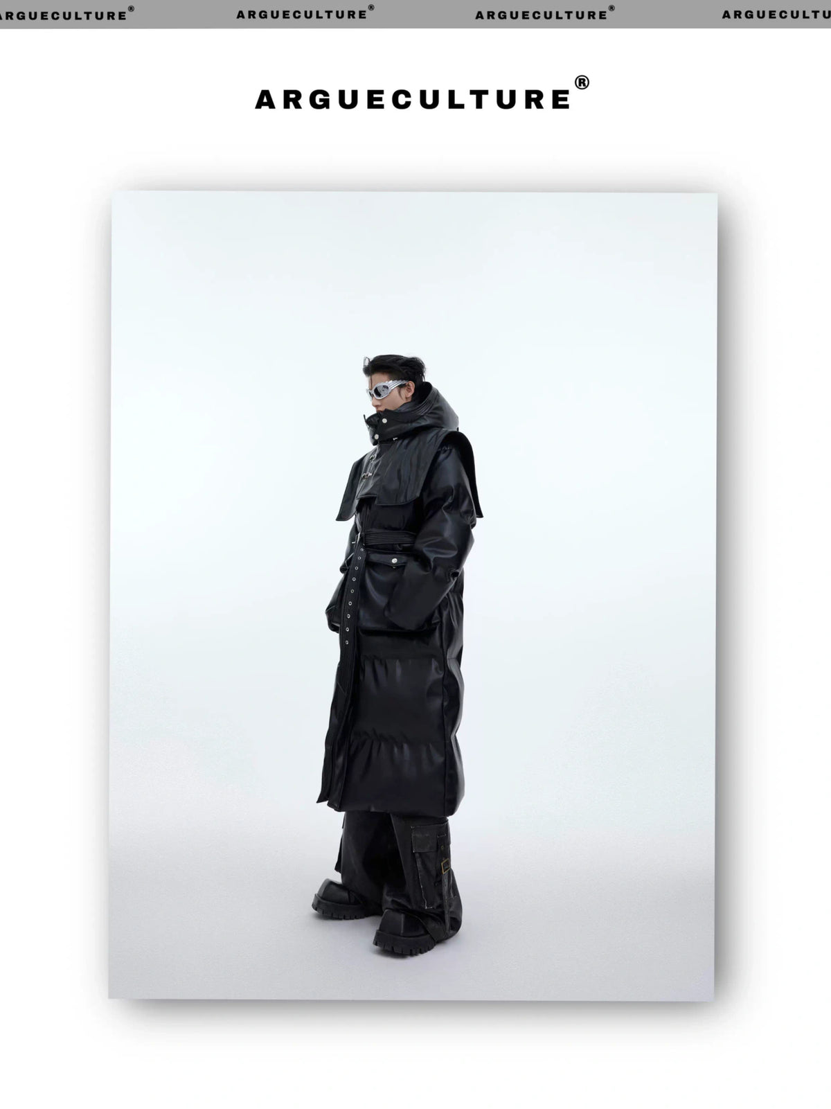 Deconstructed Long Hooded PU Padded Winter Coat - description image 5