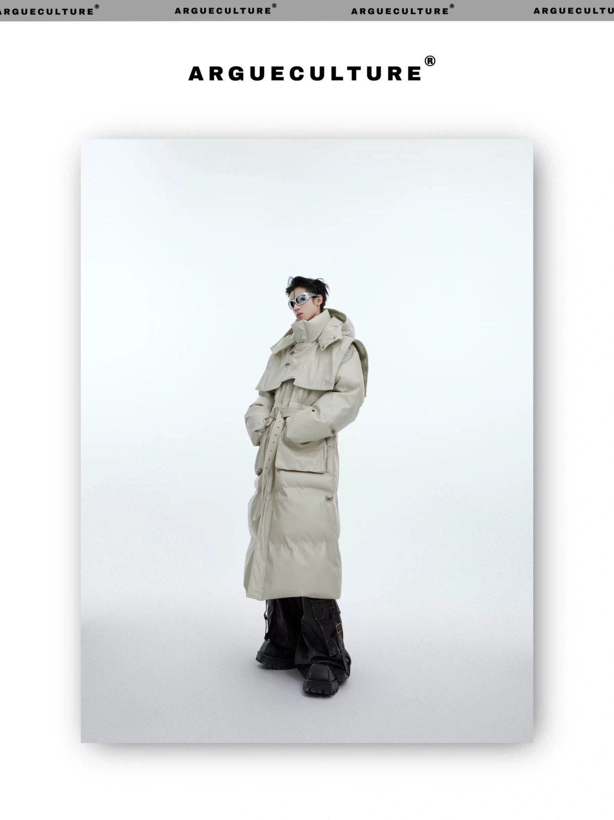 Deconstructed Long Hooded PU Padded Winter Coat - description image 7