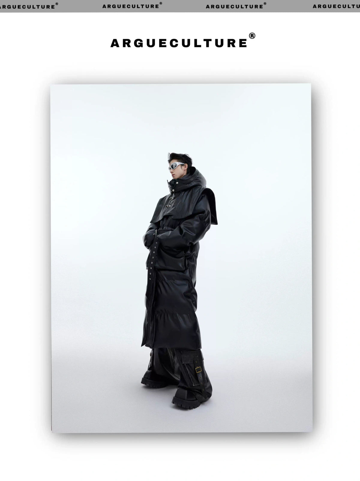 Deconstructed Long Hooded PU Padded Winter Coat - description image 10