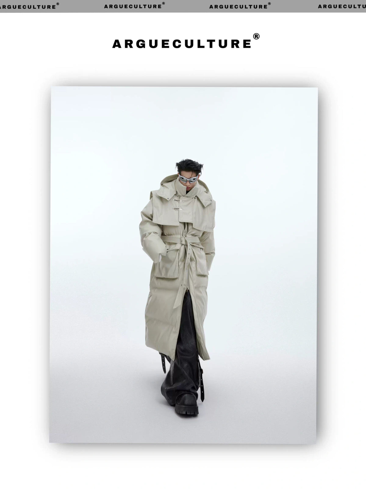Deconstructed Long Hooded PU Padded Winter Coat - description image 11