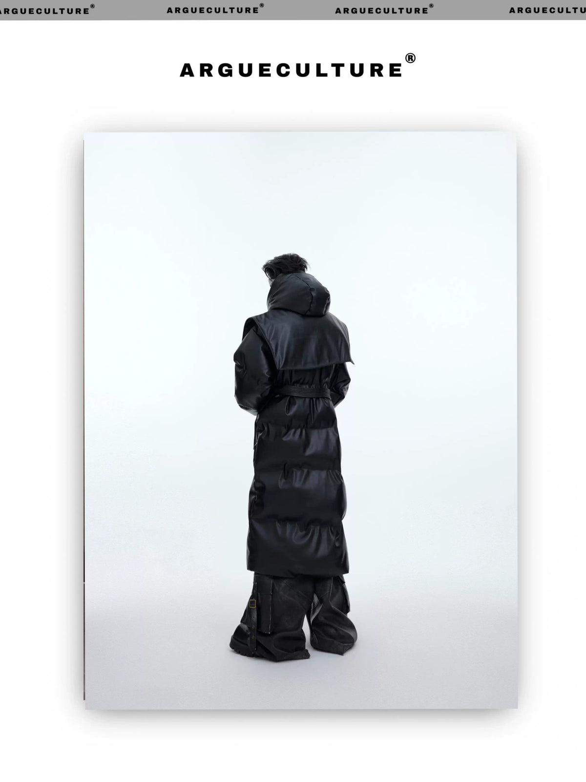 Deconstructed Long Hooded PU Padded Winter Coat - description image 12