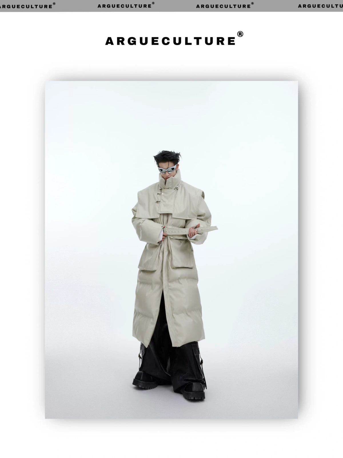 Deconstructed Long Hooded PU Padded Winter Coat - description image 13