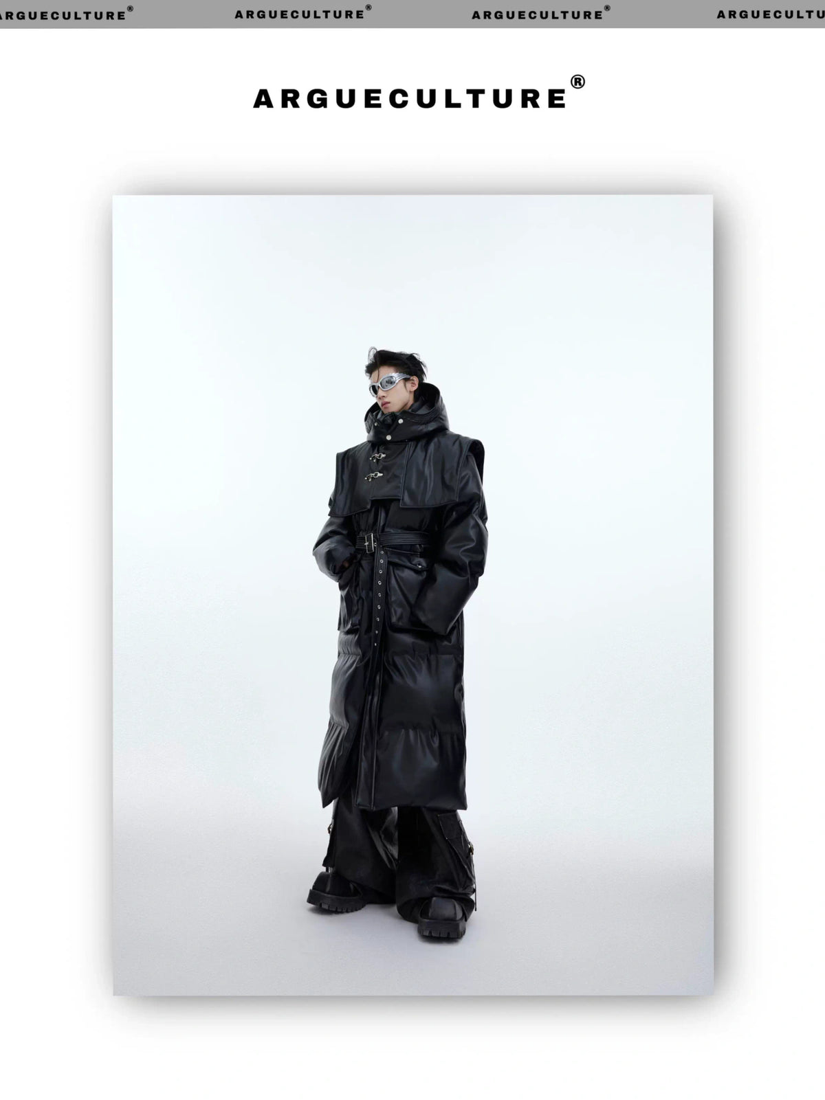Deconstructed Long Hooded PU Padded Winter Coat - description image 15