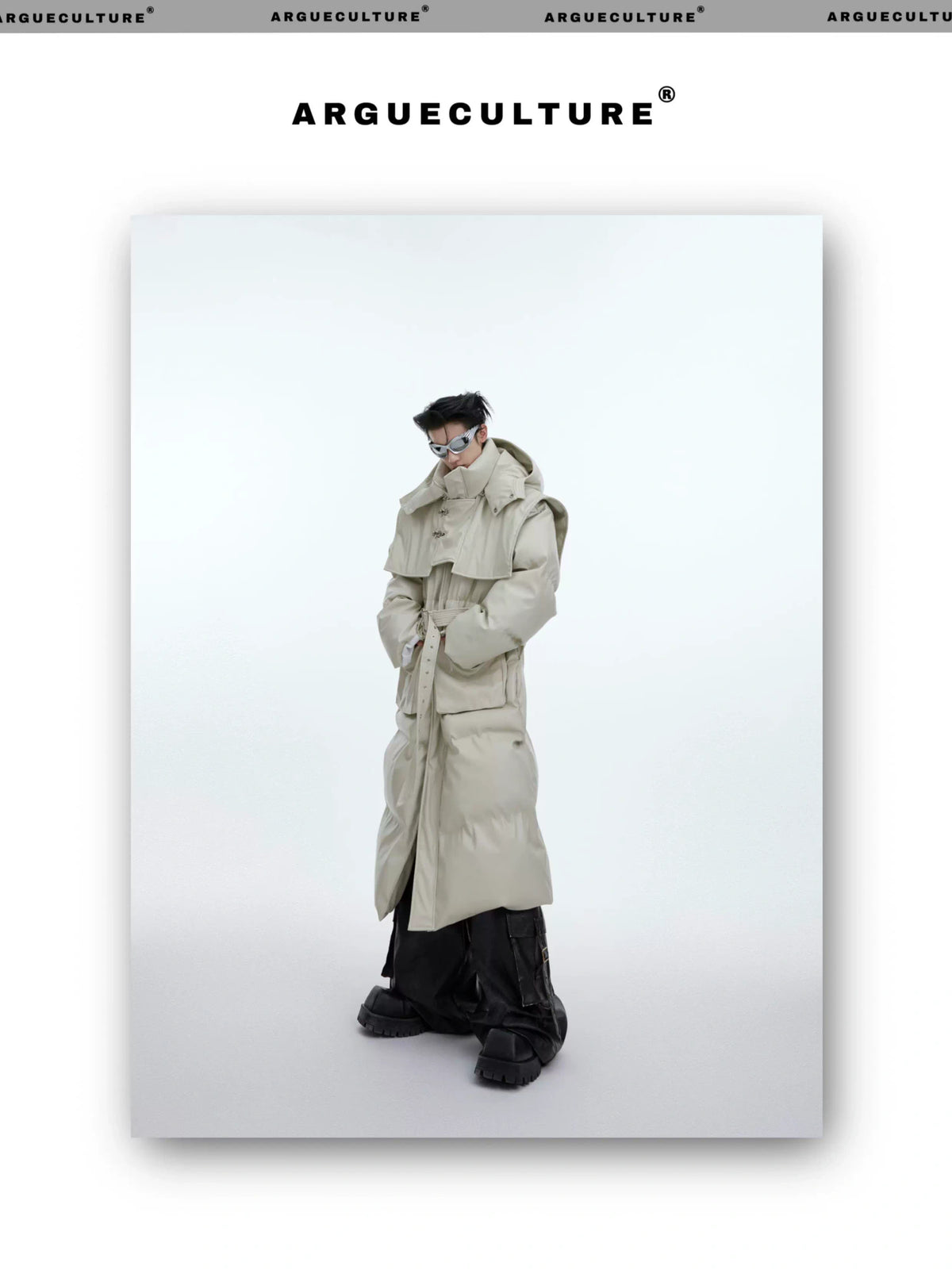 Deconstructed Long Hooded PU Padded Winter Coat - description image 17