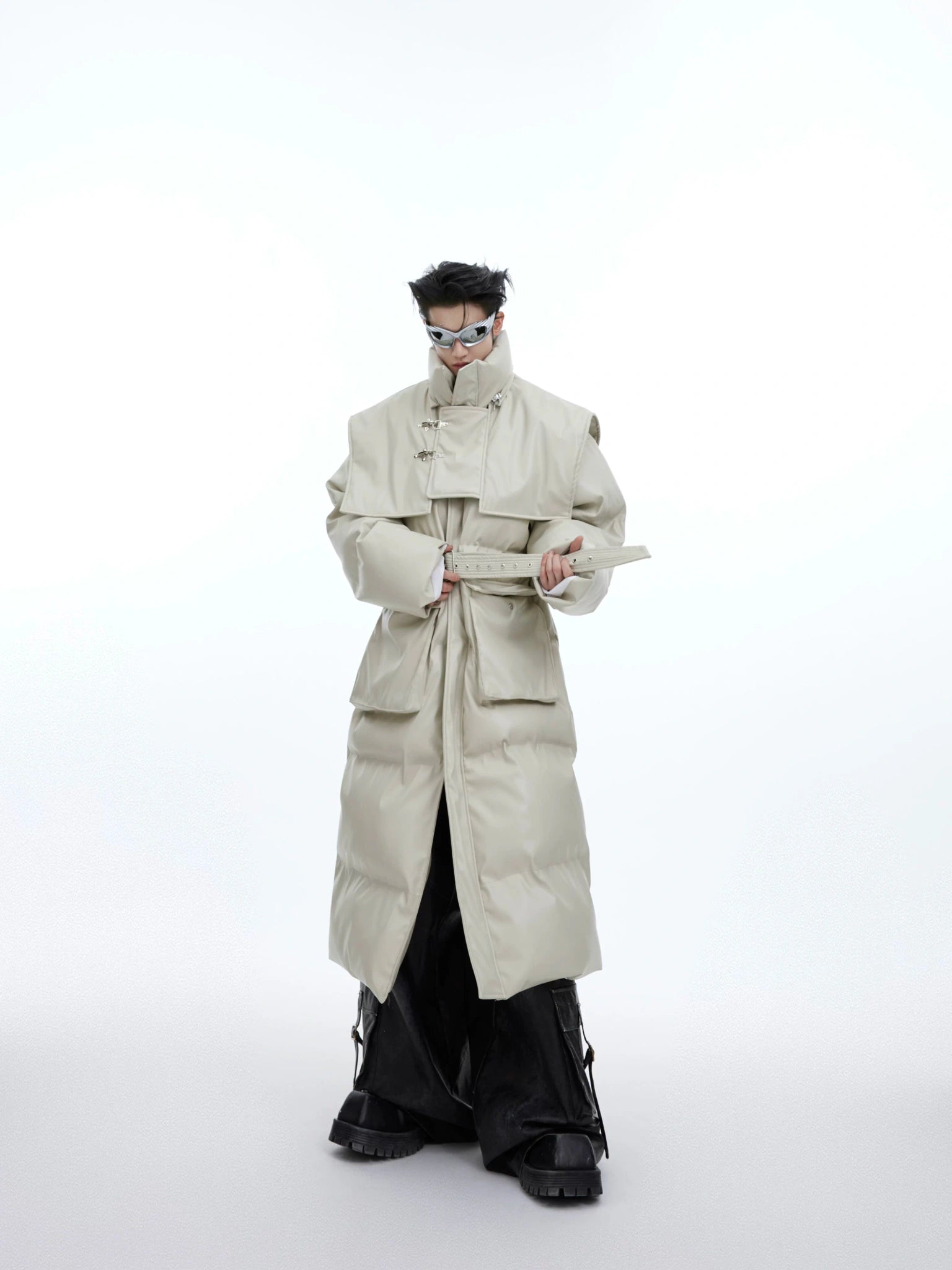 Deconstructed Long Hooded PU Padded Winter Coat - main image 1