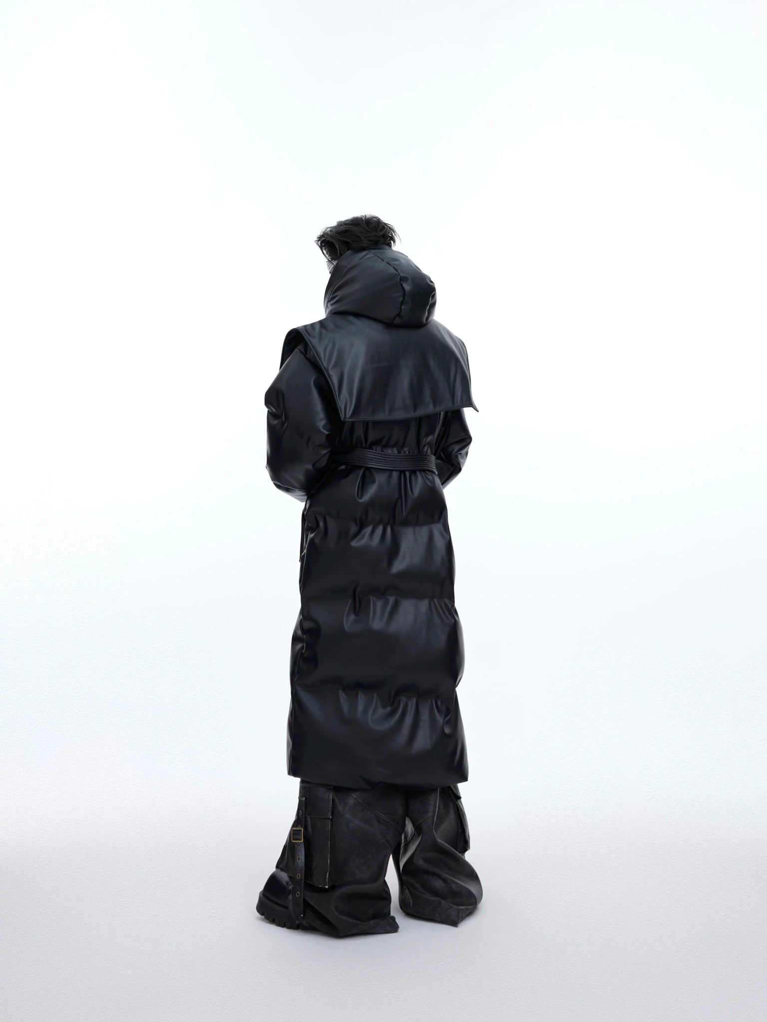 Deconstructed Long Hooded PU Padded Winter Coat - main image 2