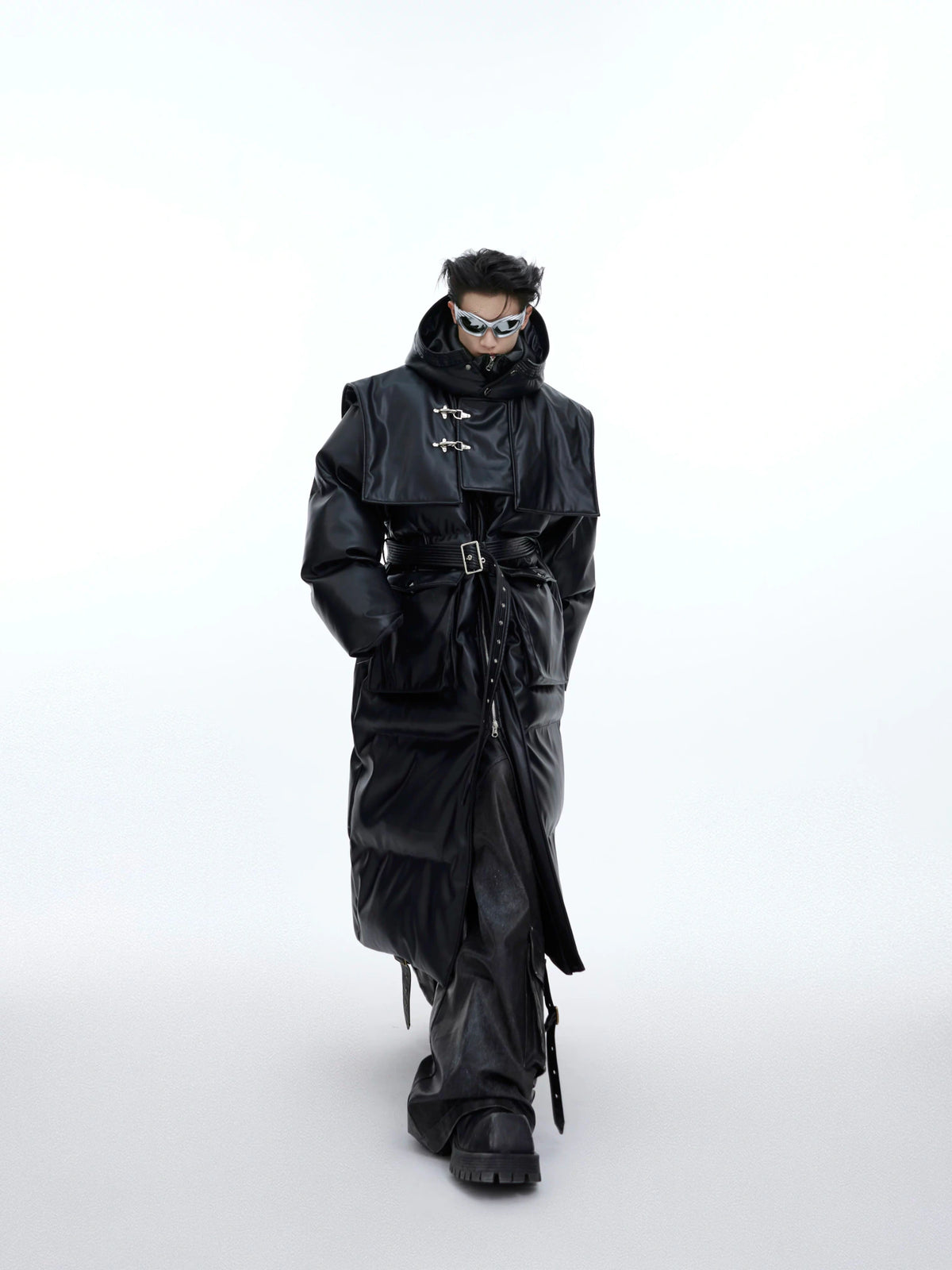 Deconstructed Long Hooded PU Padded Winter Coat - main image 5