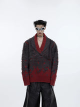 Gradient V-Neck Knit Sweater in Cotton-Wool Blend - Red Top
