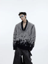 Gradient V-Neck Knit Sweater in Cotton-Wool Blend - Gray Top