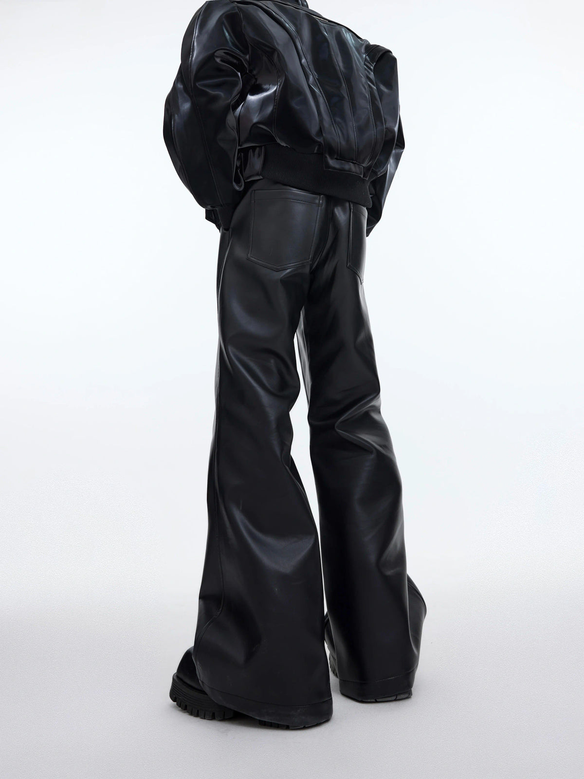 PU High-Waisted Deconstructed Slight-Flare Pants - main image 2