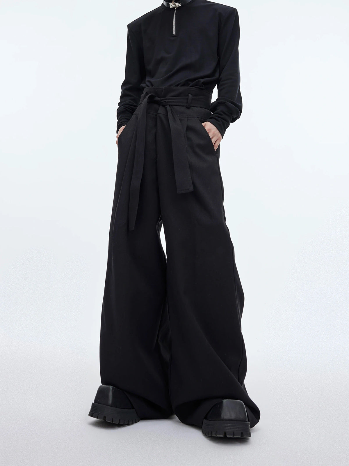 High-Waist Relaxed Utility Trousers | Unisex Streetwear - Black