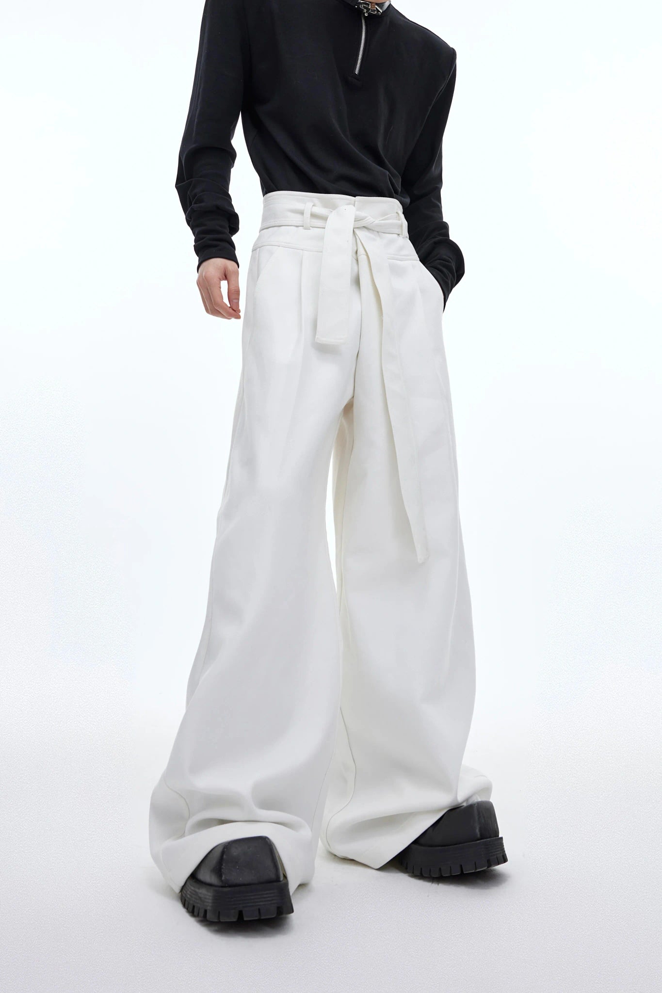 High-Waist Relaxed Utility Trousers | Unisex Streetwear - White