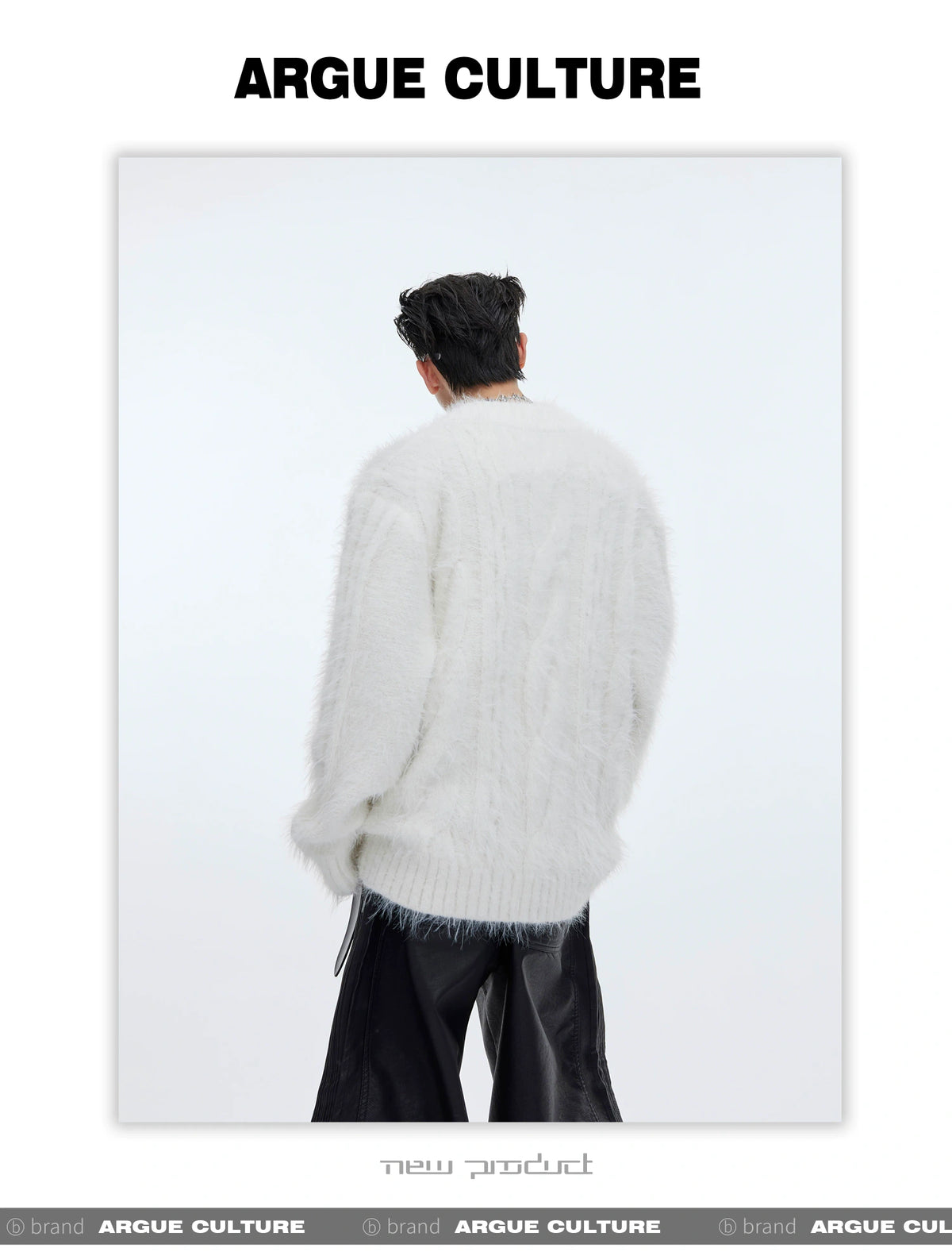 Relaxed V-Neck Knit Sweater in Cotton-Wool Blend - description image 12