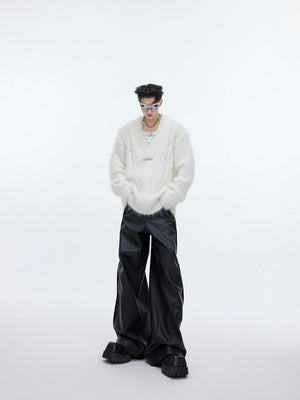 Relaxed V-Neck Knit Sweater in Cotton-Wool Blend - main image 3
