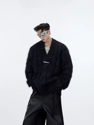 Relaxed V-Neck Knit Sweater in Cotton-Wool Blend - Black