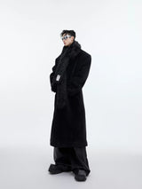 Patchwork Cocoon Overcoat | Longline Cotton-Wool Coat - Black