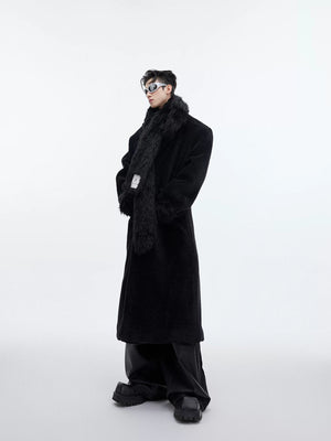 Patchwork Cocoon Overcoat | Longline Cotton-Wool Coat - Black